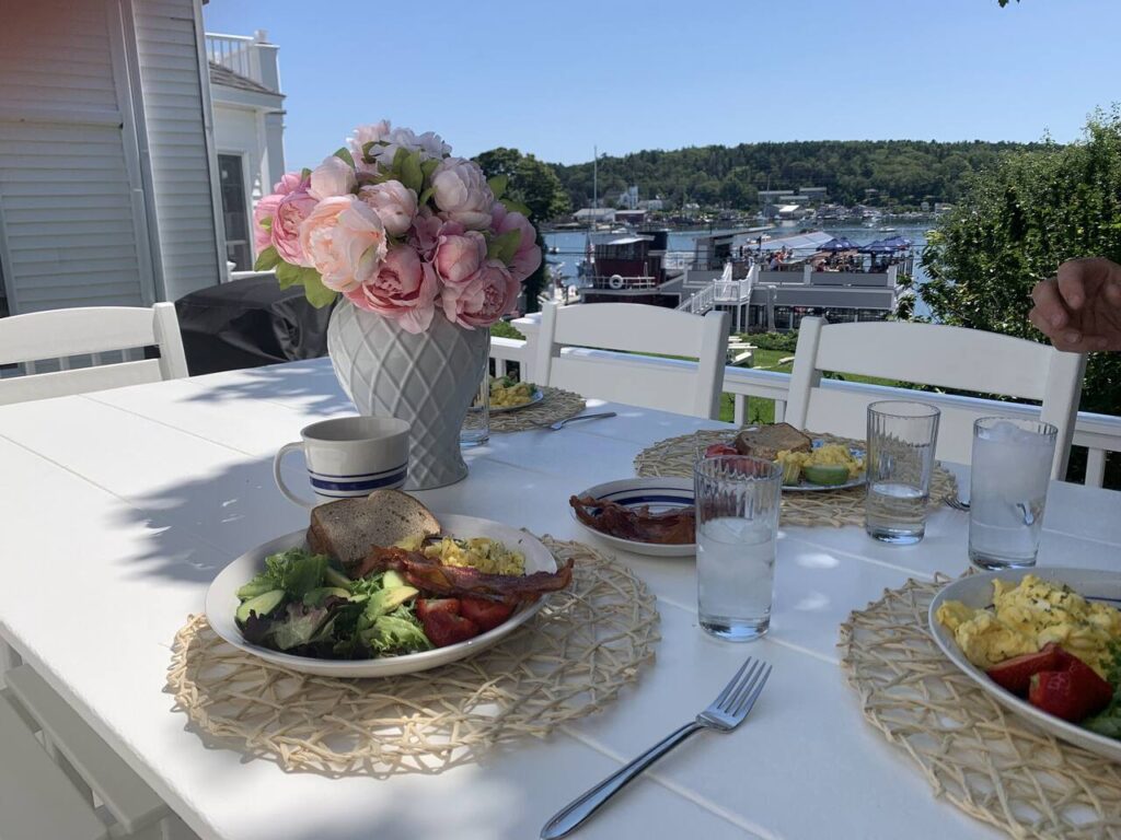 Breakfast table with scenic waterfront view