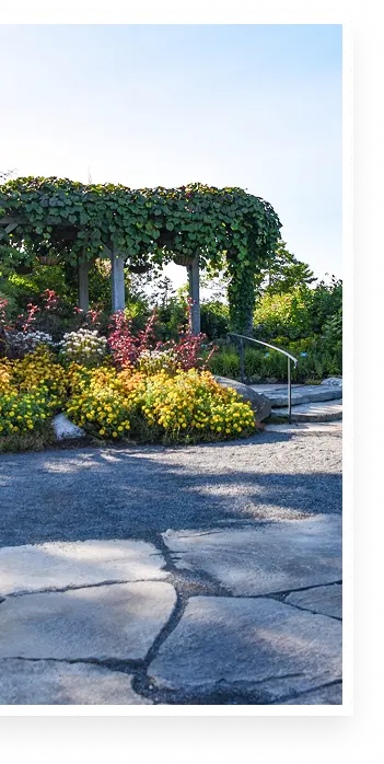 Coastal botanical garden path in Boothbay Harbor near The Helm House vacation stay