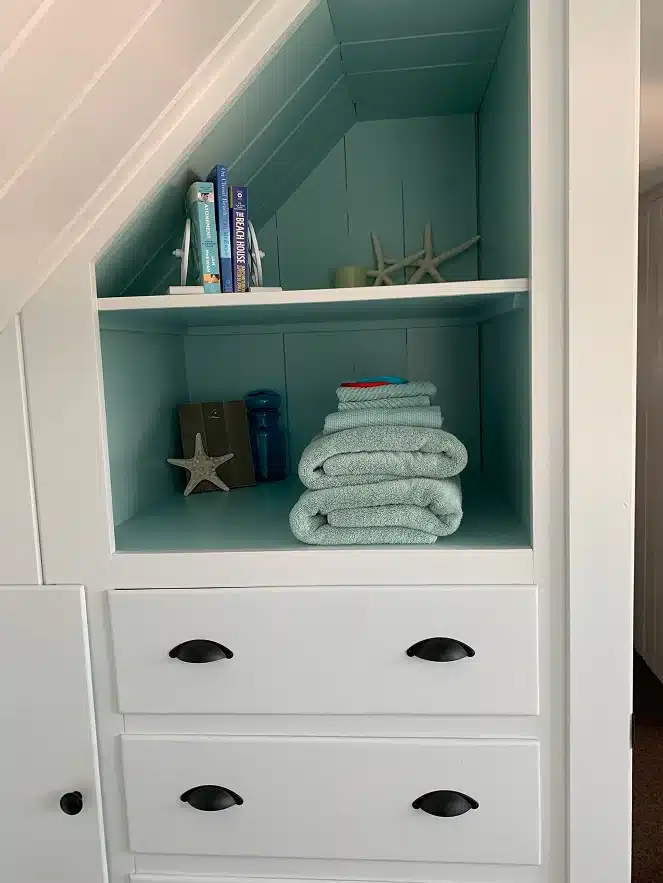 Bedroom cabinet and drawers at The Helm House vacation home in Boothbay Harbor Maine