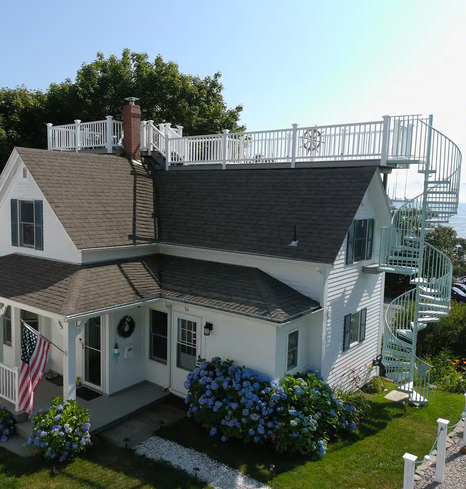 Exterior view of The Helm House coastal vacation rental in Boothbay Harbor Maine