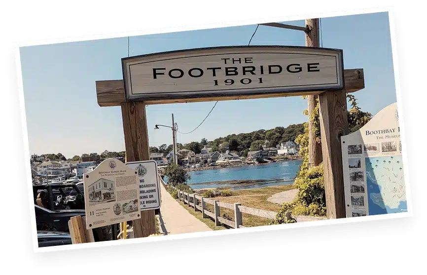 The Footbridge walkway in Boothbay Harbor Maine near The Helm House vacation home