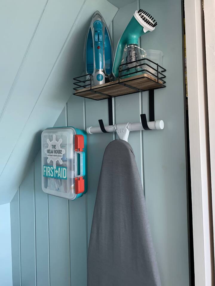 Iron, first aid kit, and accessories