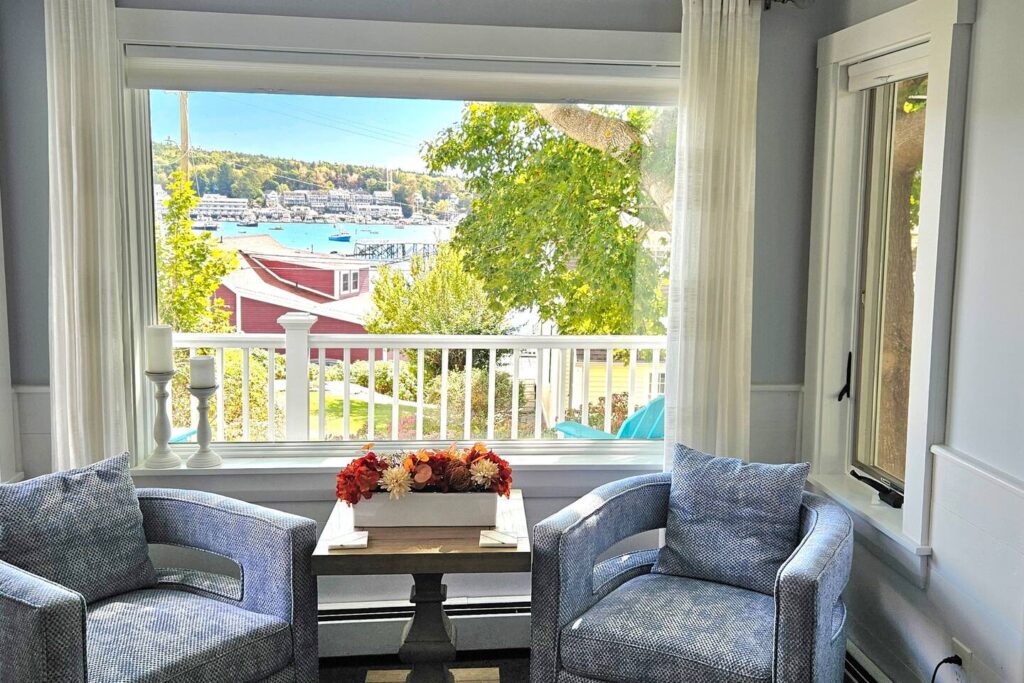 Cozy living room with harbor view