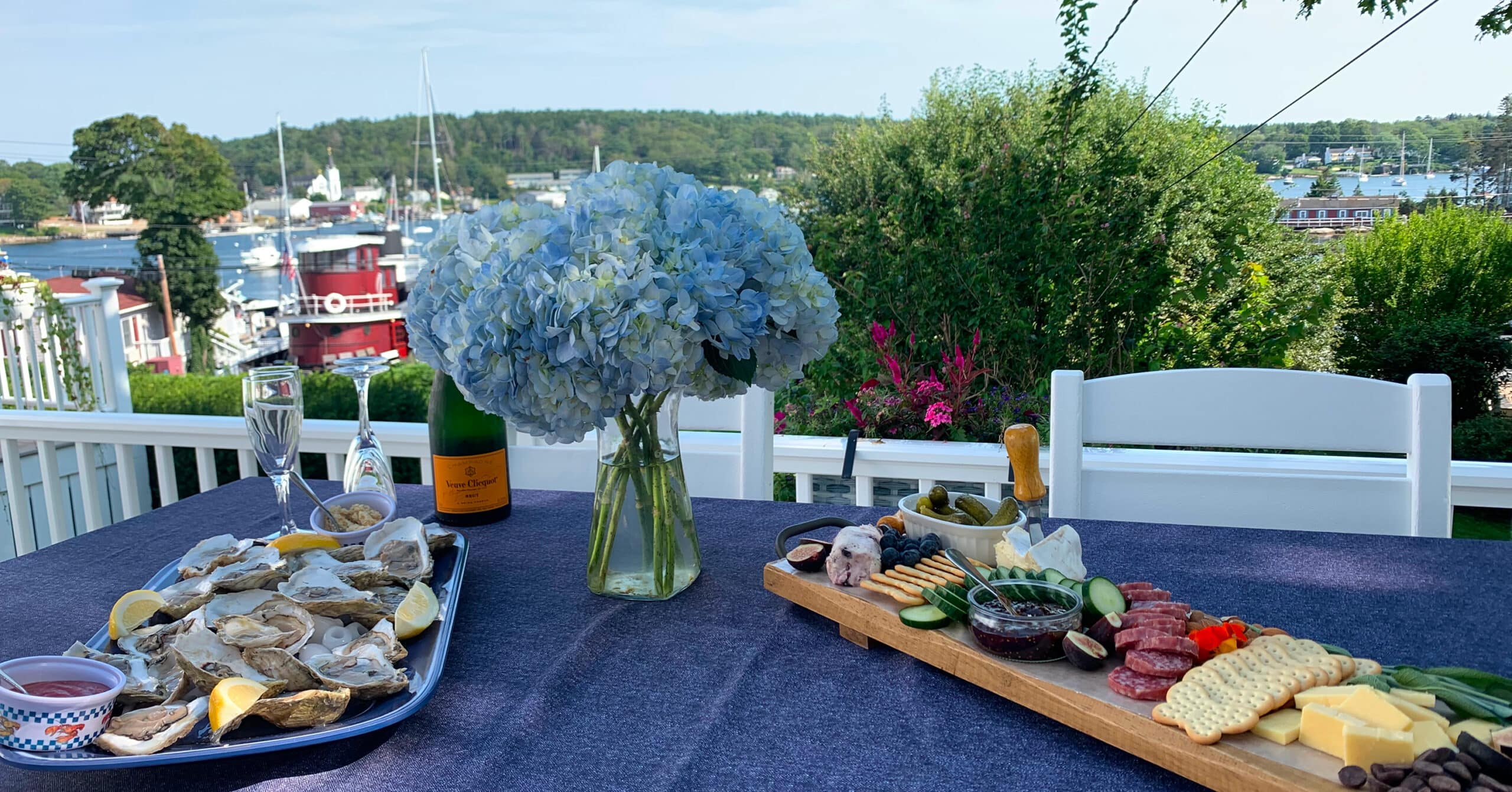 Helm House Collection Vacation Home Rental Patio facing Boothbay Harbor