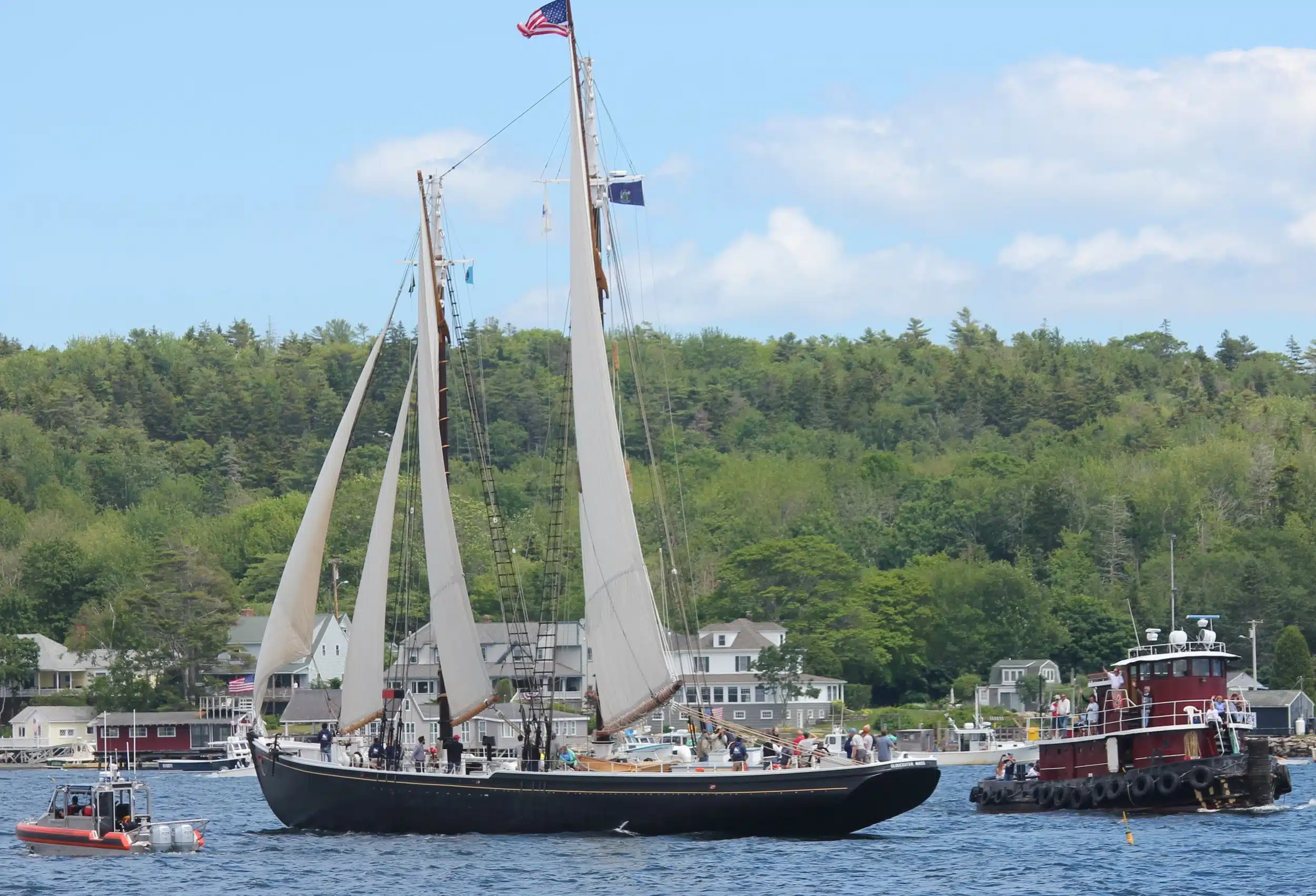 Sailing boat on the water in Boothbay Harbor Maine